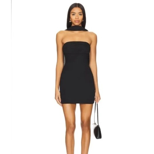 Superdown Black Strapless Dress With Neck Scarf